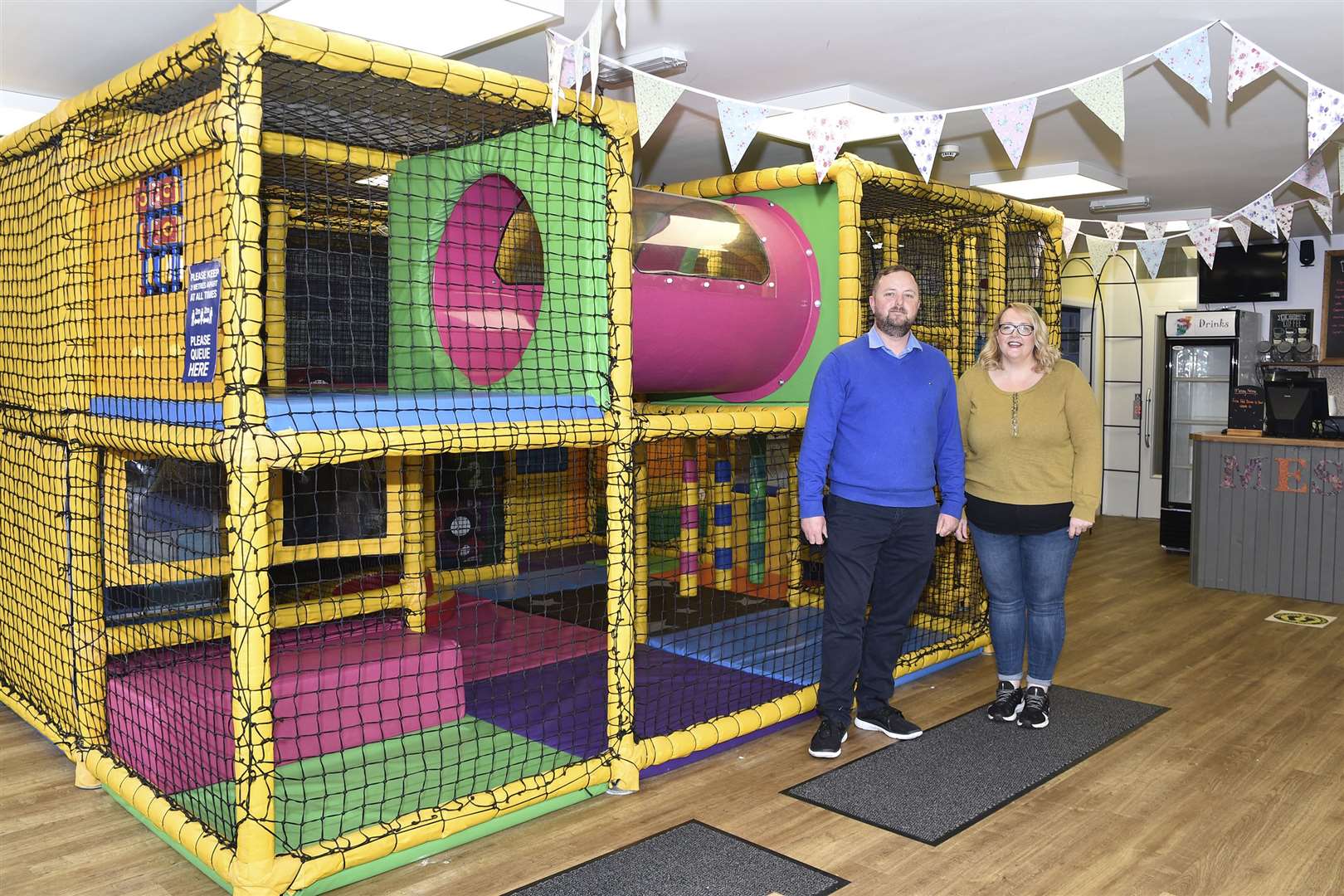 Ian and Fiona Carlisle beside the soft play frame in Messy Nessy. They say they have all the protocols and hygiene measures in place to be able to reopen safely. Picture: Mel Roger