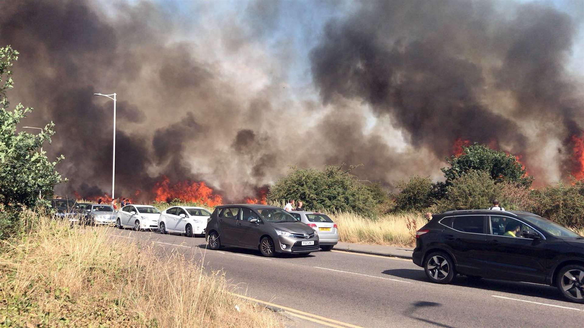 Police warned people to avoid the Wanstead Flats, in Epping Forest, north-east London, due to ‘very heavy smoke’ coming from the ‘tinder-dry’ grasslands on Sunday (London Fire Brigade/PA)