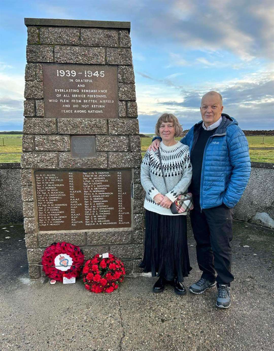 Military historian Bruce Tocher and his wife Joyce after laying a wreath at the Skitten airfield memorial on Sunday, the 81st anniversary of Operation Freshman.