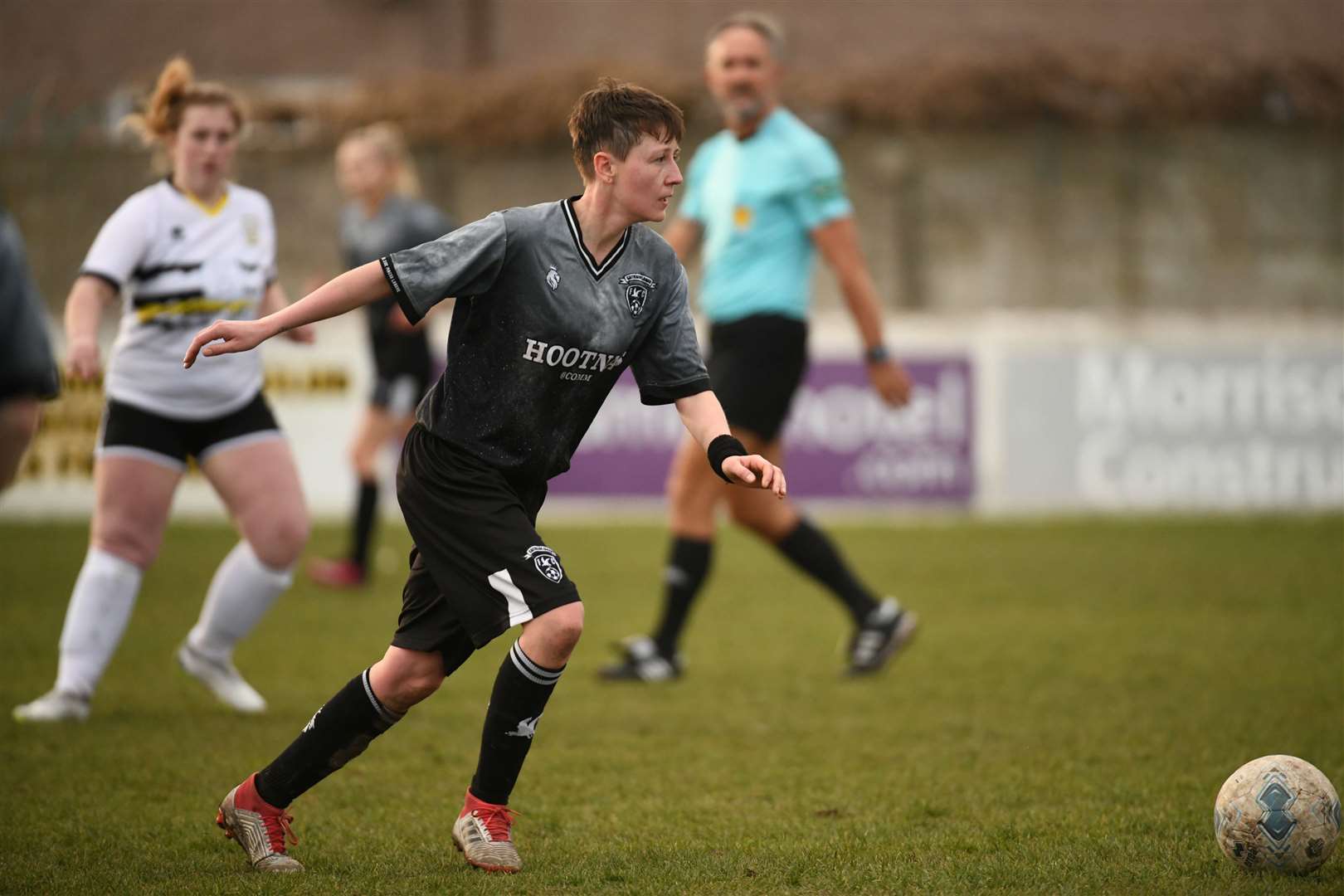 Hannah Hutson drives forward for Caithness Ladies. Picture: James Mackenzie