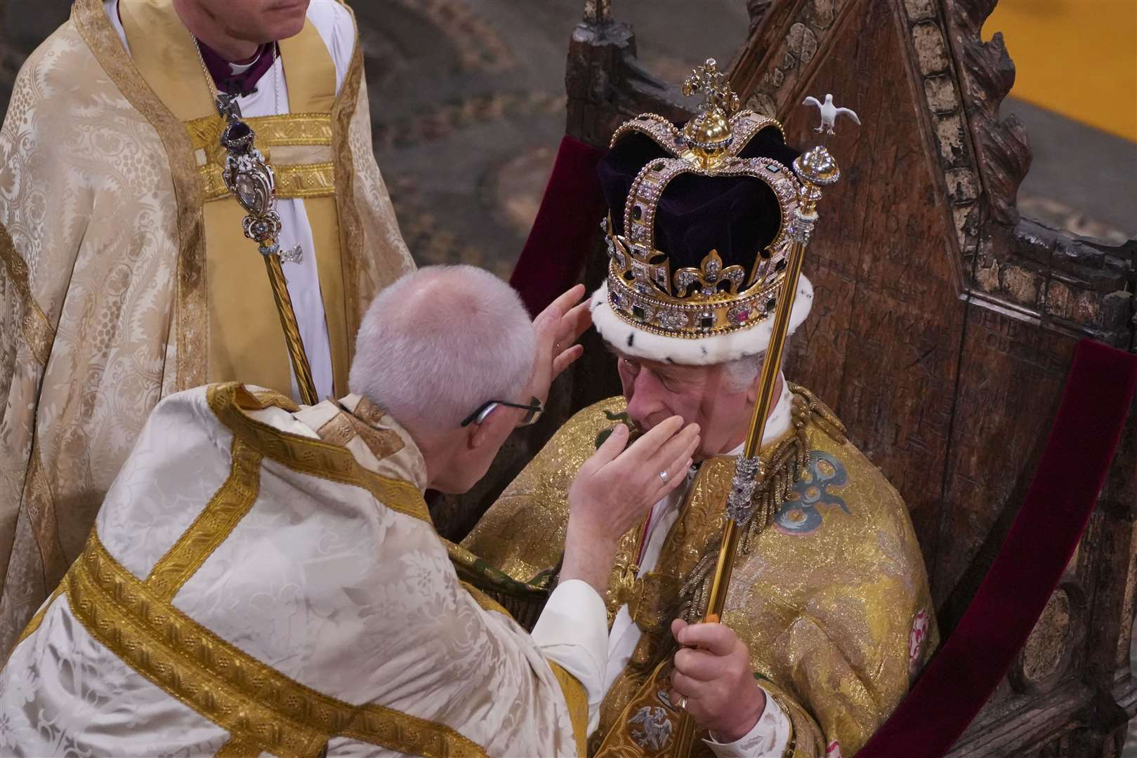 The King is crowned with St Edward’s Crown in May by the Archbishop of Canterbury the Most Reverend Justin Welby (Aaron Chown/PA)
