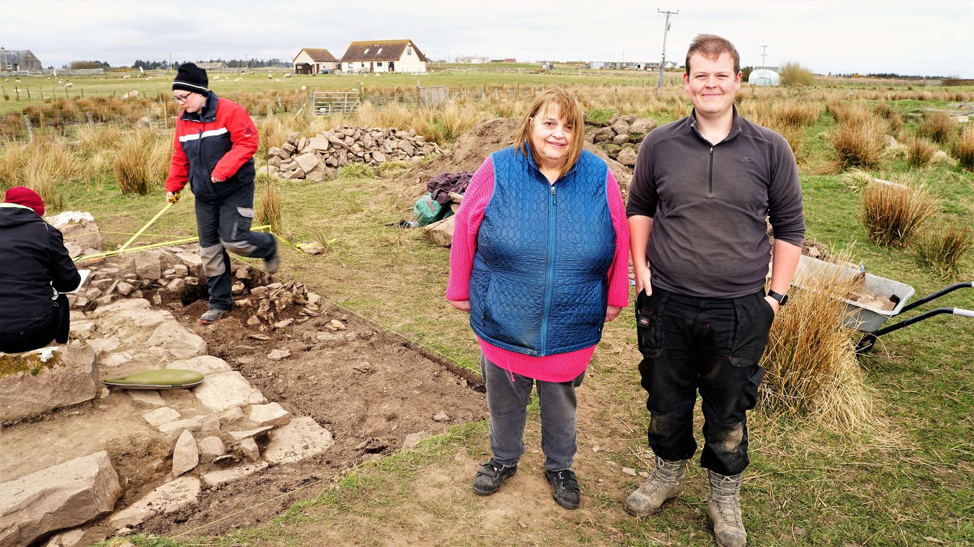 Heather Stewart with Stuart Munro from AOC Archaeology. Heather lives close by and her son Peter gave permission for the dig to take place. Picture: DGS