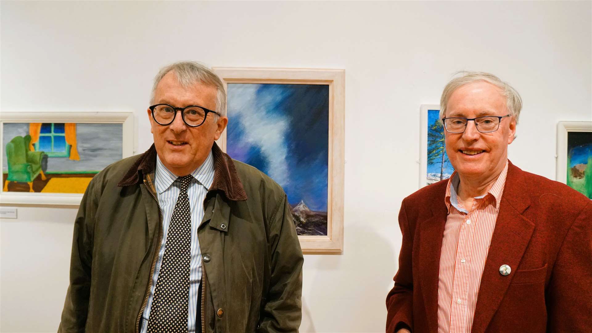 MP Jamie Stone (left) and Ian Pearson at the Society of Caithness Artists exhibition in Thurso Gallery. Picture: DGS