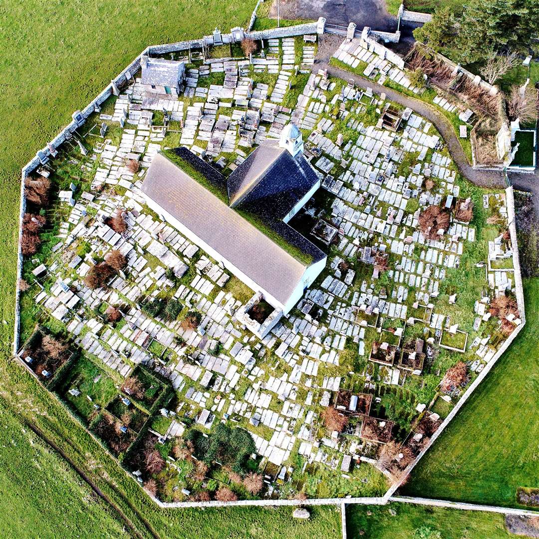 An aerial shot of the old Latheron cemetery shows how it had been clearly designed as a perfect octagon - perhaps to deter the Devil from seeking souls of the dead according to old legends. Picture: Angus Mackay