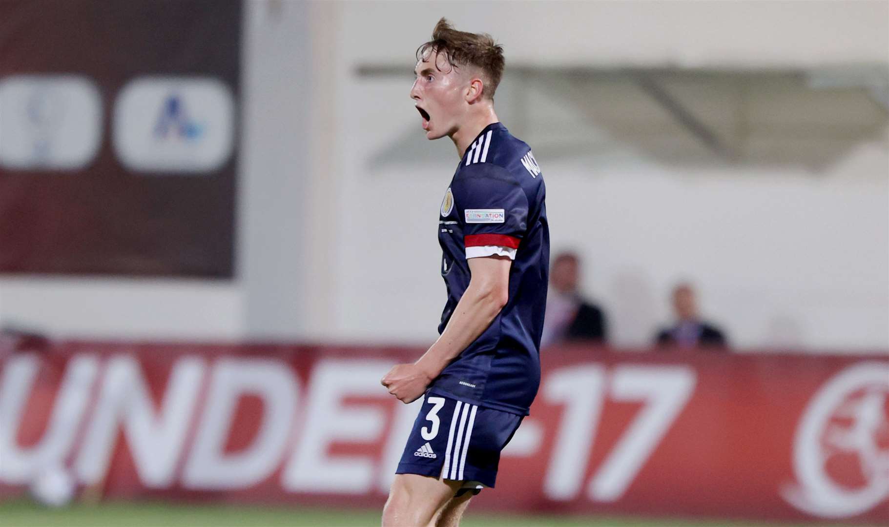 Magnus Mackenzie celebrates after scoring for Scotland under-17s against Portugal at Lod Municipal Stadium in Israel. Picture: Scottish FA