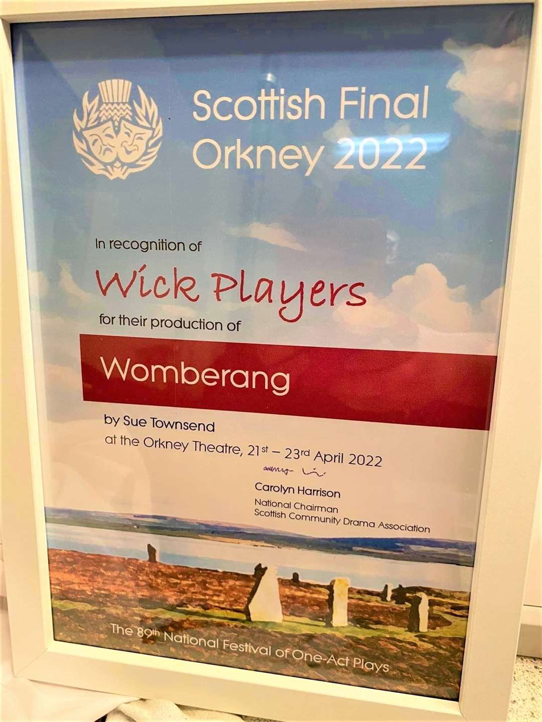 Wick Players' participant achievement award.