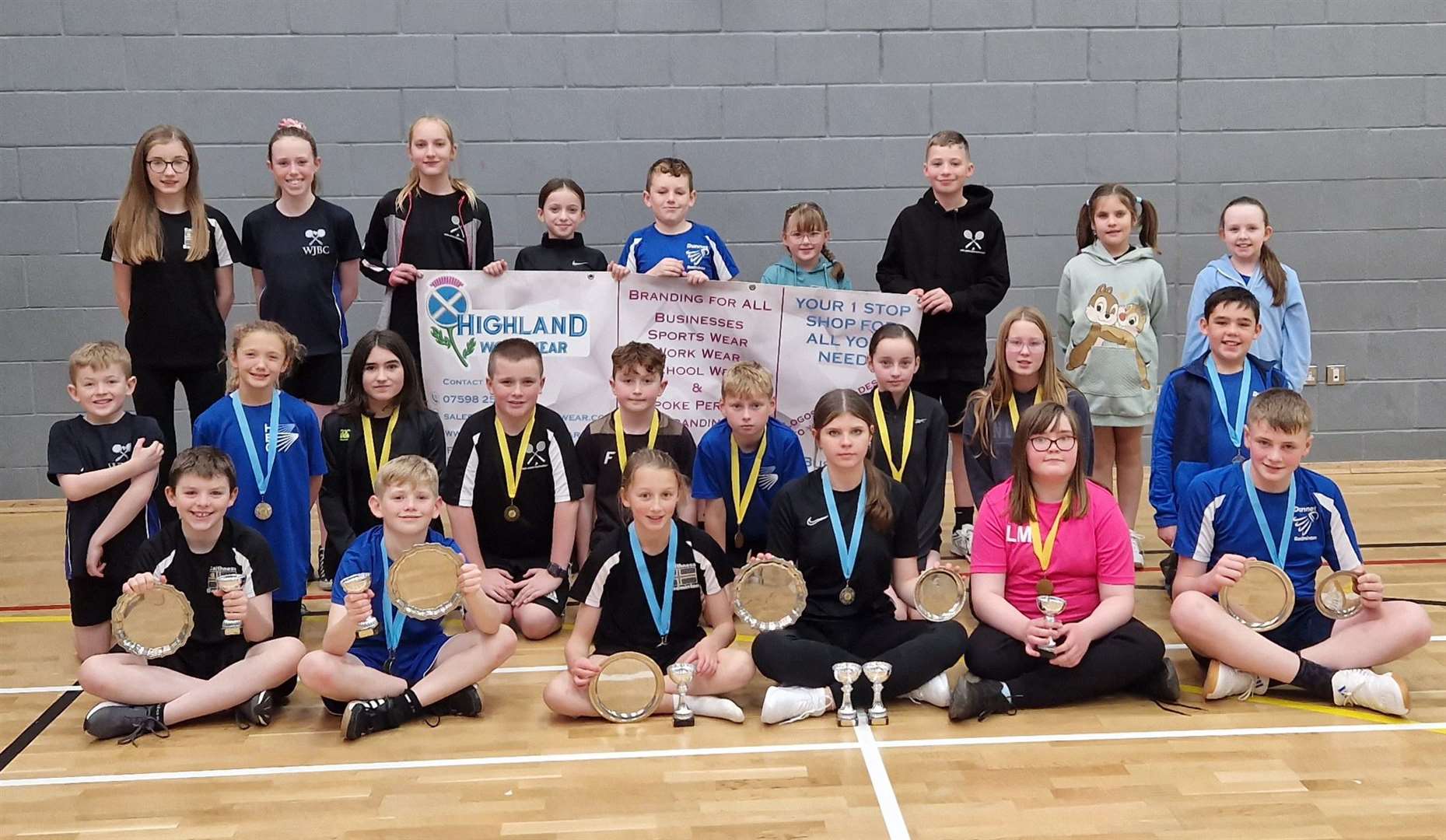 Competitors in the 2023/24 under-13 badminton championship at the Wick community campus.