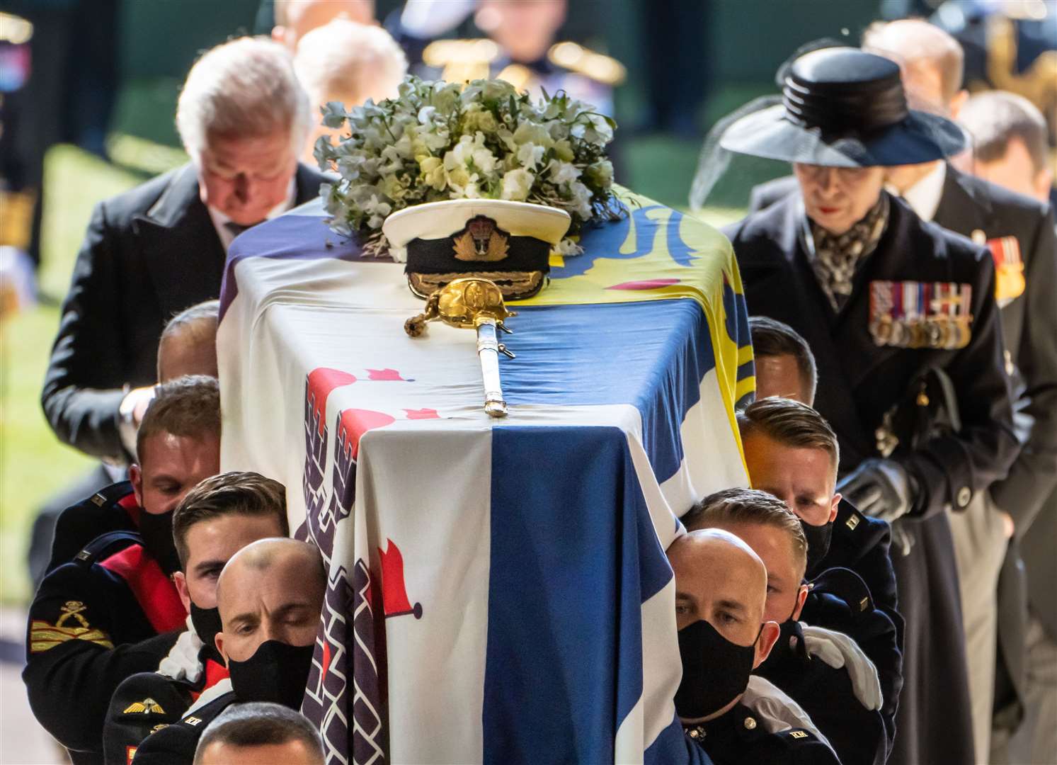 Pallbearers carry the coffin of the Duke of Edinburgh (Danny Lawson/PA)