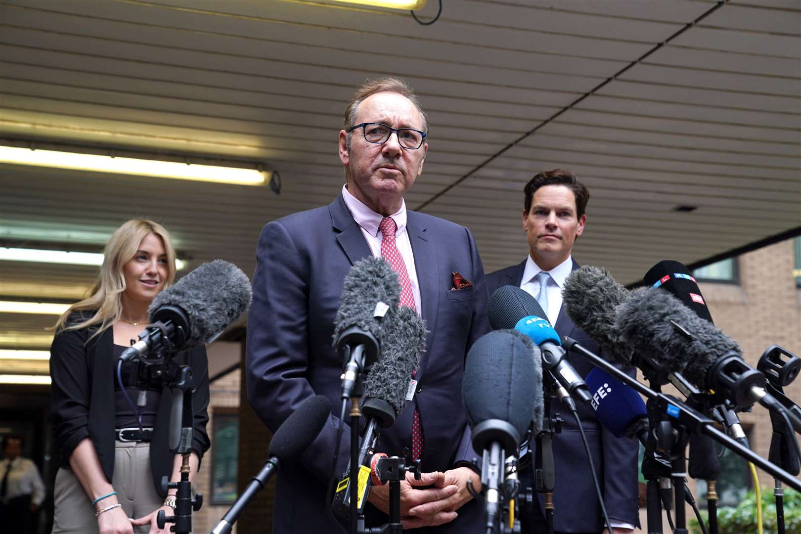 Actor Kevin Spacey speaks to the media outside Southwark Crown Court after he was found not guilty of sexually assaulting four men (Lucy North/PA)