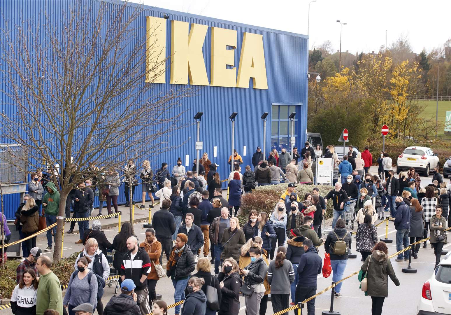 Shoppers queue outside Ikea in Batley, West Yorkshire before the November lockdown in England (Danny Lawson/PA)