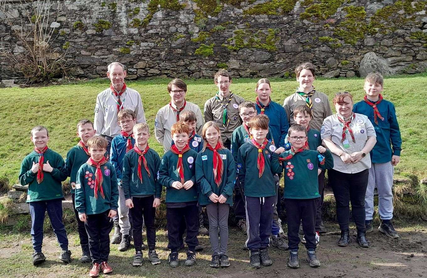 The Wick group at PGL Dalguise with Bill Seddon (Scout leader), Angus Waples (assistant Cub leader) and Christine Waples (Beaver leader).