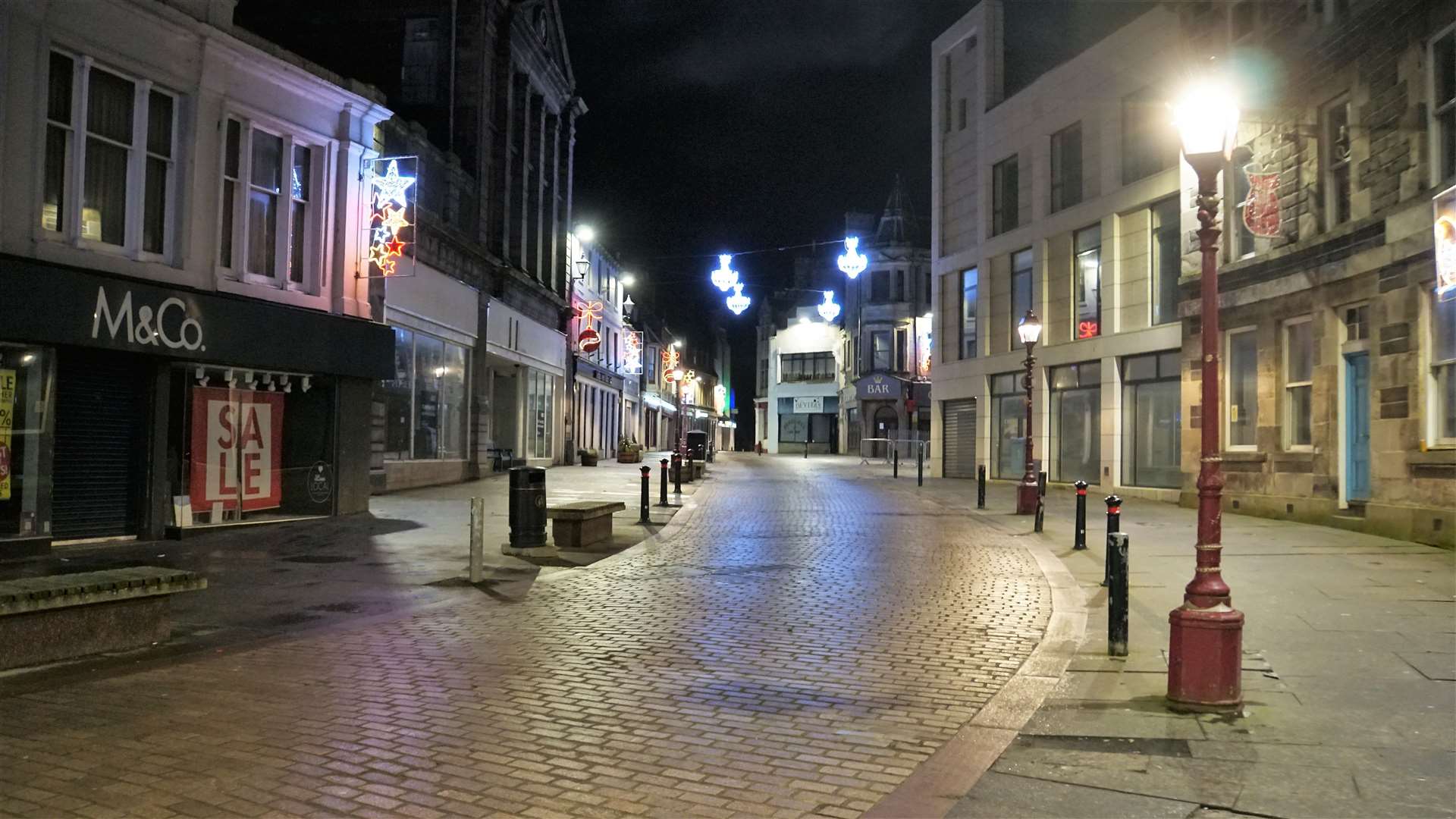 Stay at home: An empty Wick town centre on Hogmanay, with the Highlands in level four restrictions along with the rest of mainland Scotland. Tougher measures were announced by the First Minister on Monday. Picture: DGS