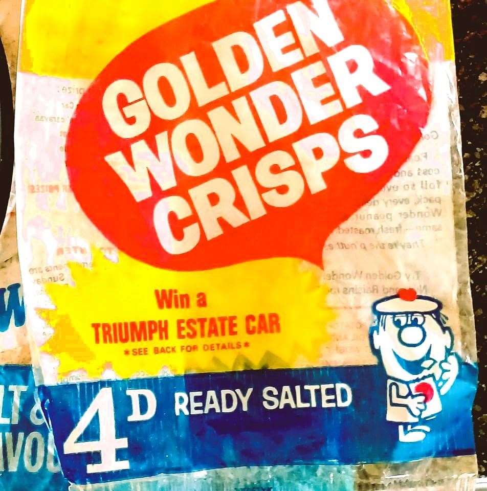 Crisp packet found buried in a sand dune on Reiss beach a few years ago. It has the pre-decimal price of 4d. Picture: DGS