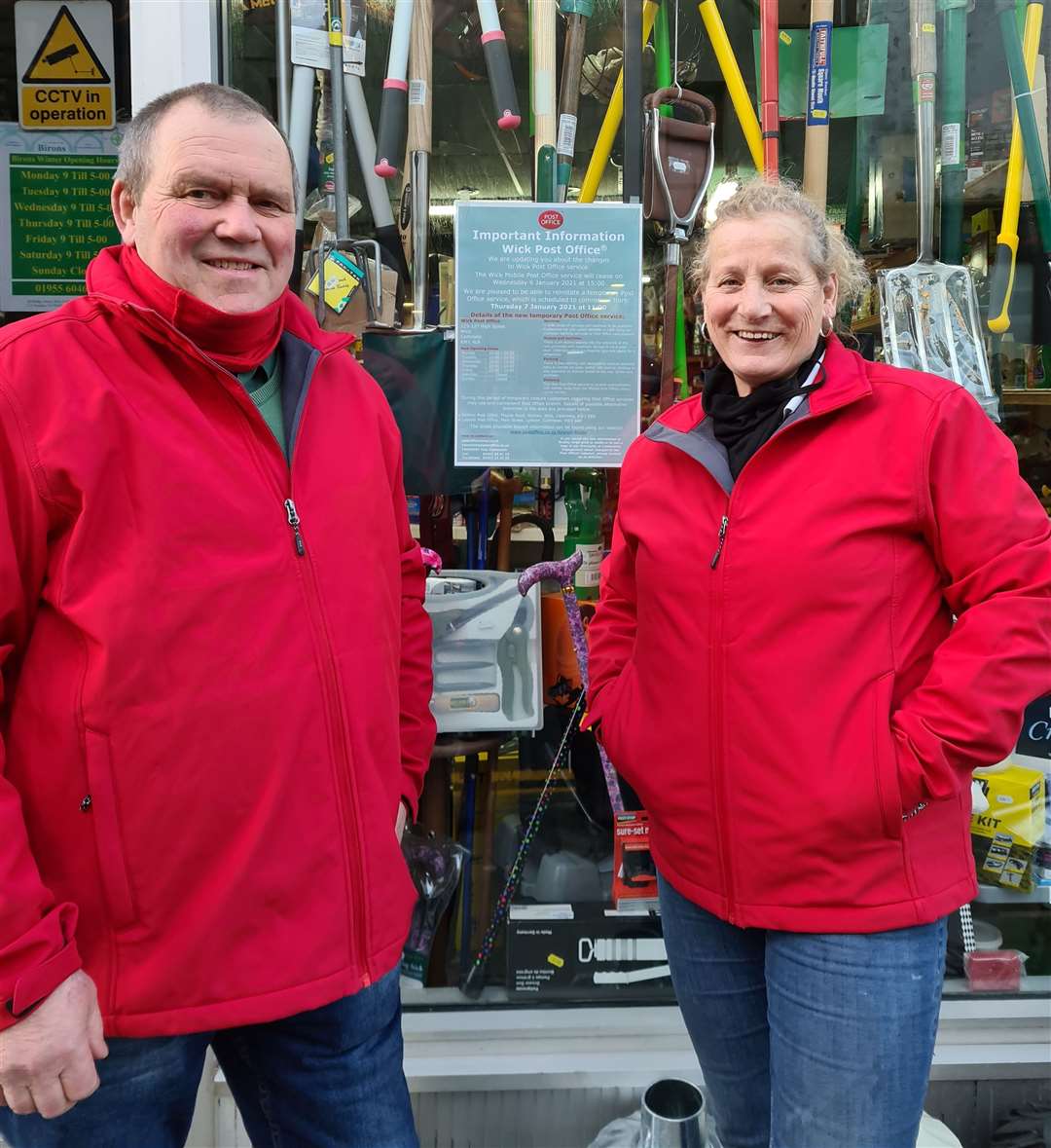 Kevin Milkins and his wife Dawn outside their existing Wick shop, Birons Ironmongers in Bridge Street.