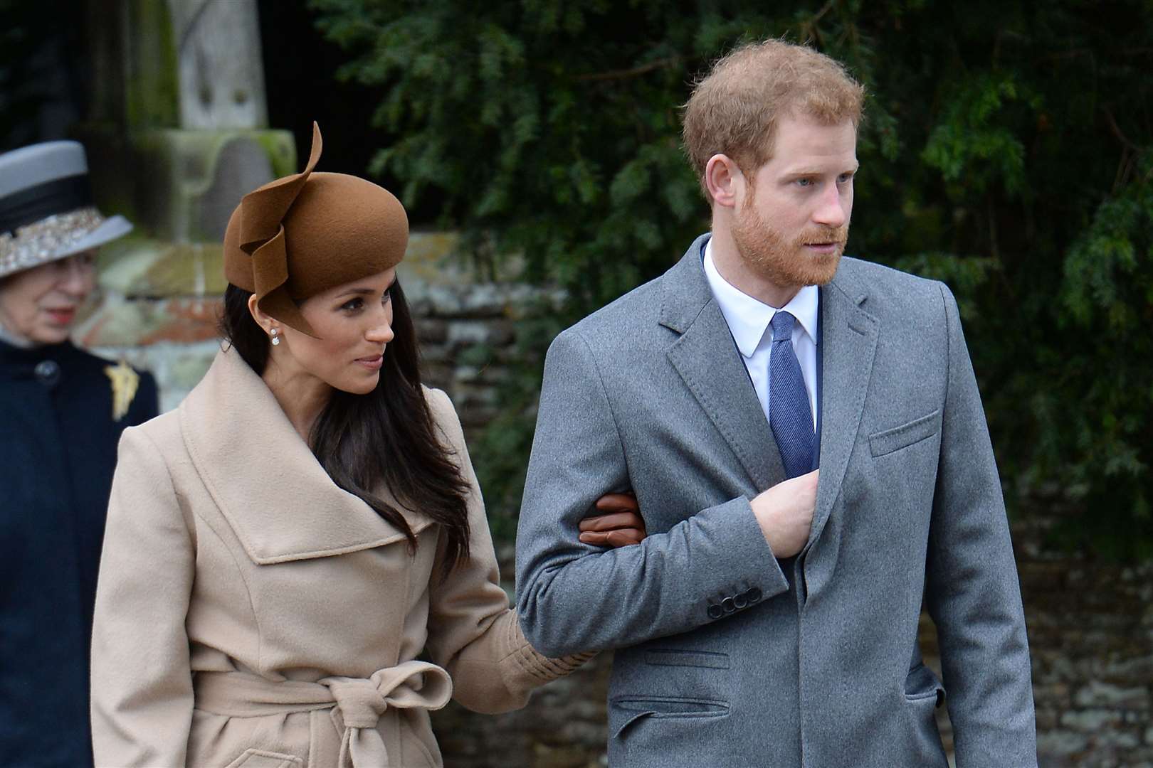 Meghan and Harry leave the Christmas Day morning service at St Mary Magdalene Church in Sandringham, Norfolk (Joe Giddens/PA)