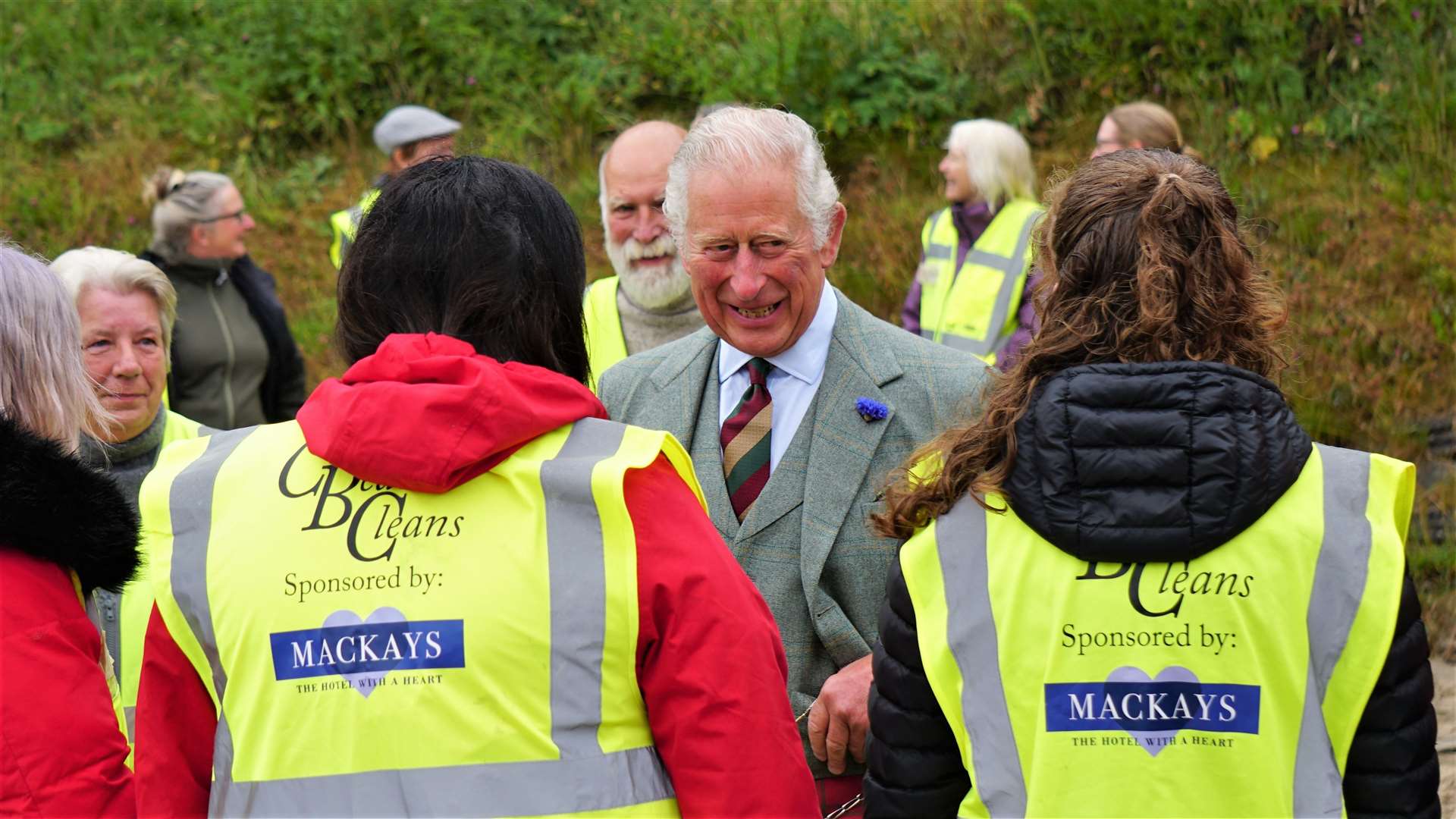 Prince Charles, the Duke of Rothesay, chatting to volunteers from the Caithness Beach Cleans group at Scrabster. Picture: DGS