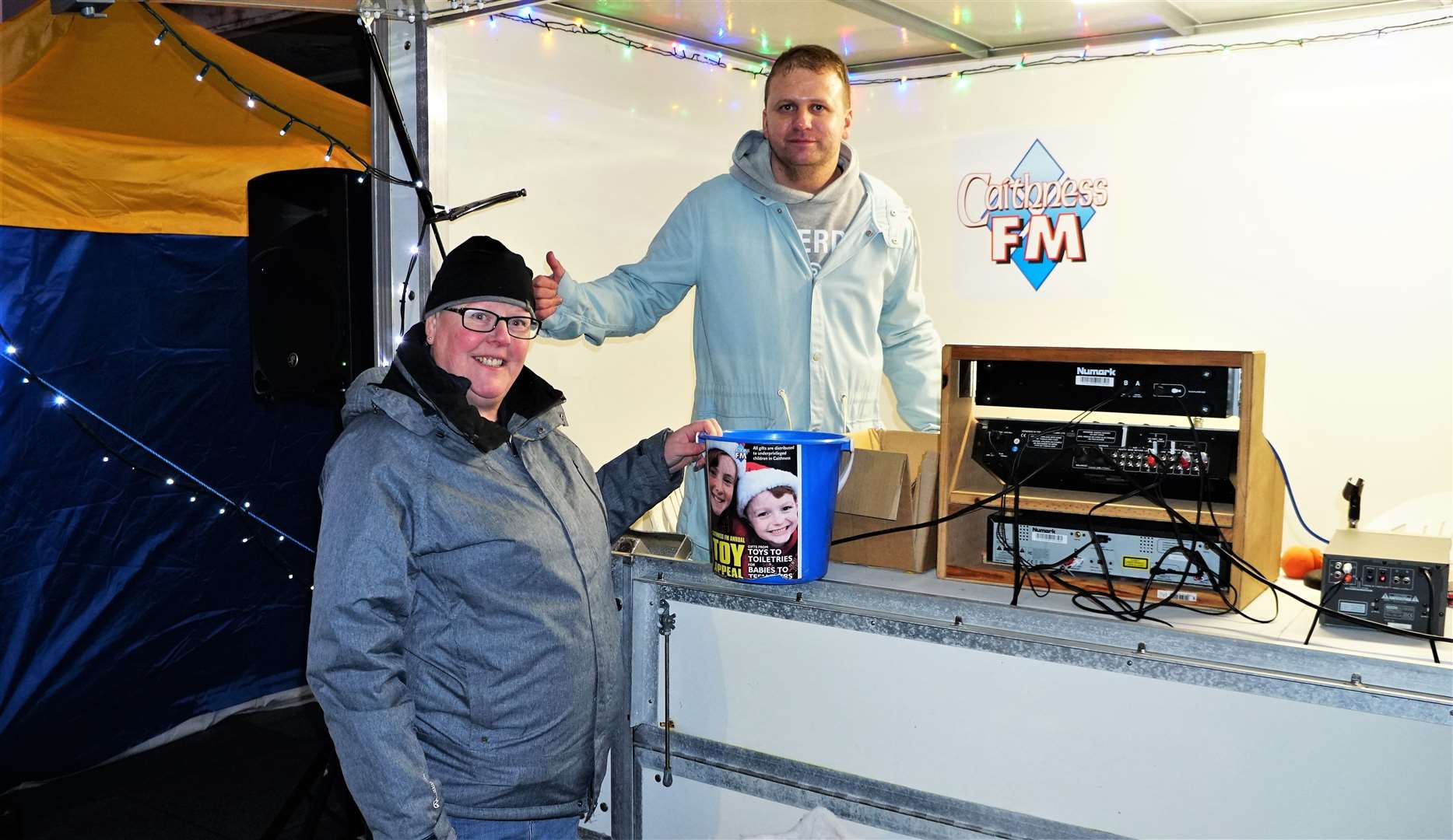 Caithness FM provided the festive sounds at the event. Sand Owsnett, left, with Shane Ross. Picture: DGS