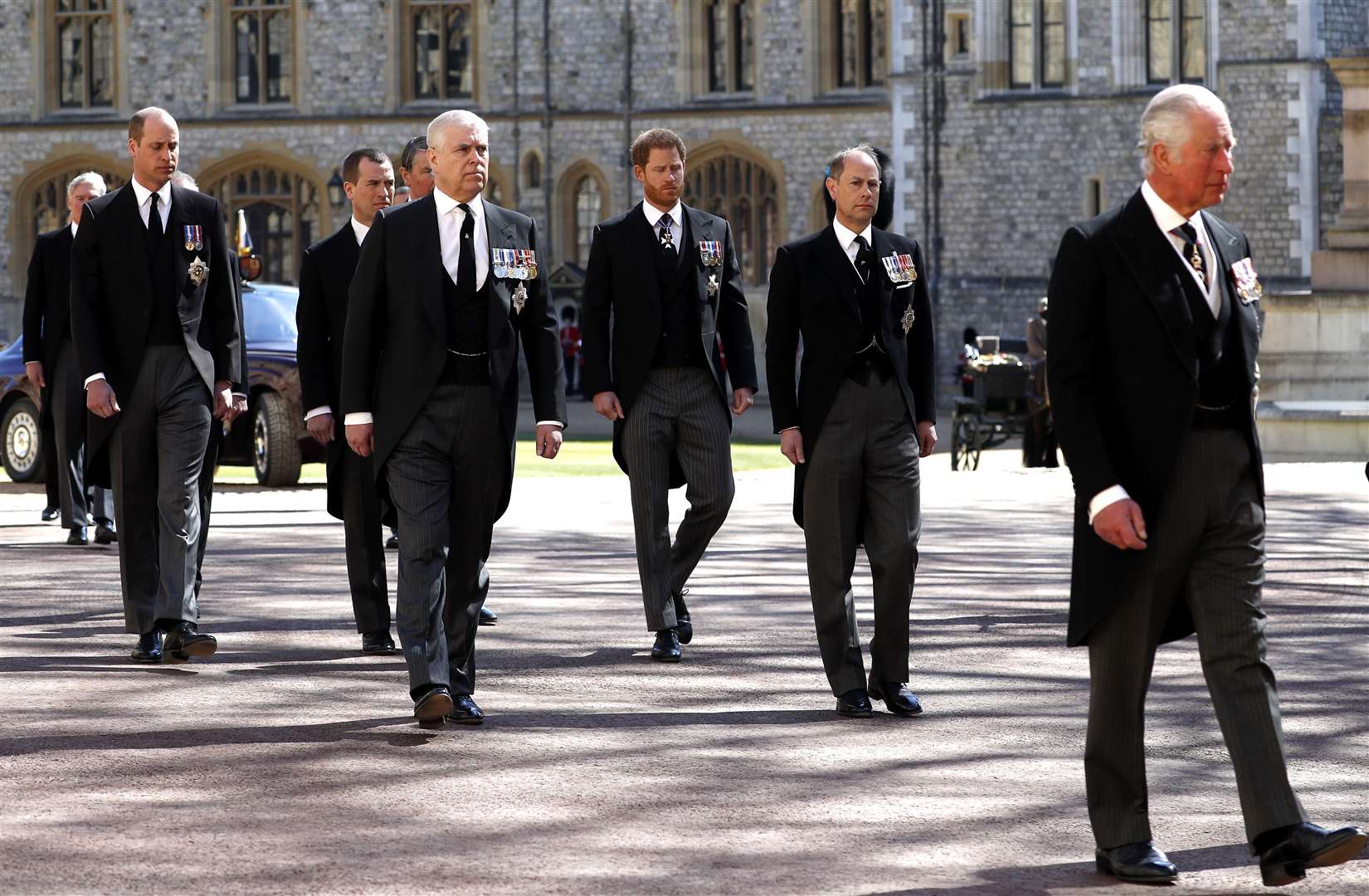 The Duke of Cambridge, the Duke of York, the Duke of Sussex, the Earl of Wessex and Forfar and the Prince of Wales (Alastair Grant/PA)