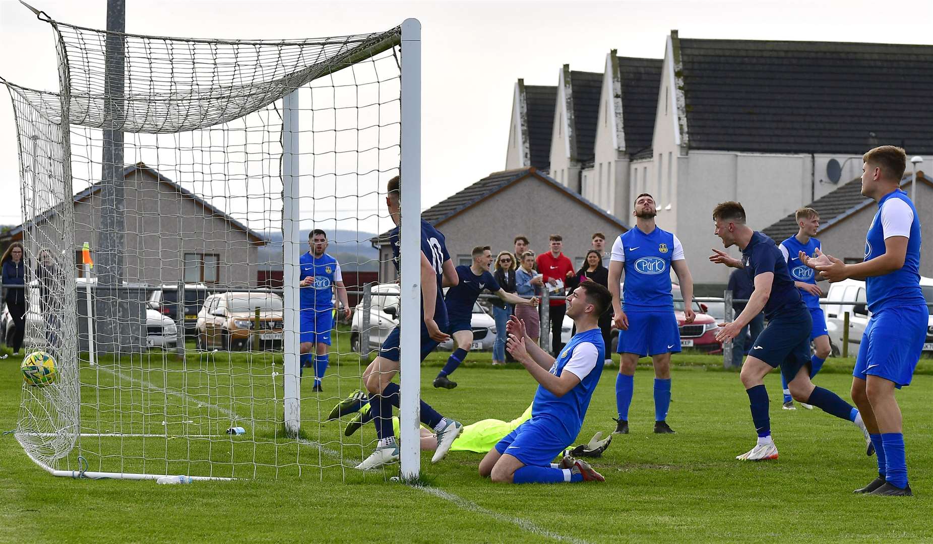 Despair on the faces of Acks players as Iain Macrae turns the ball into his own net to make it 1-1. Picture: Mel Roger