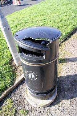 The vandalised bin, pictured on Friday.
