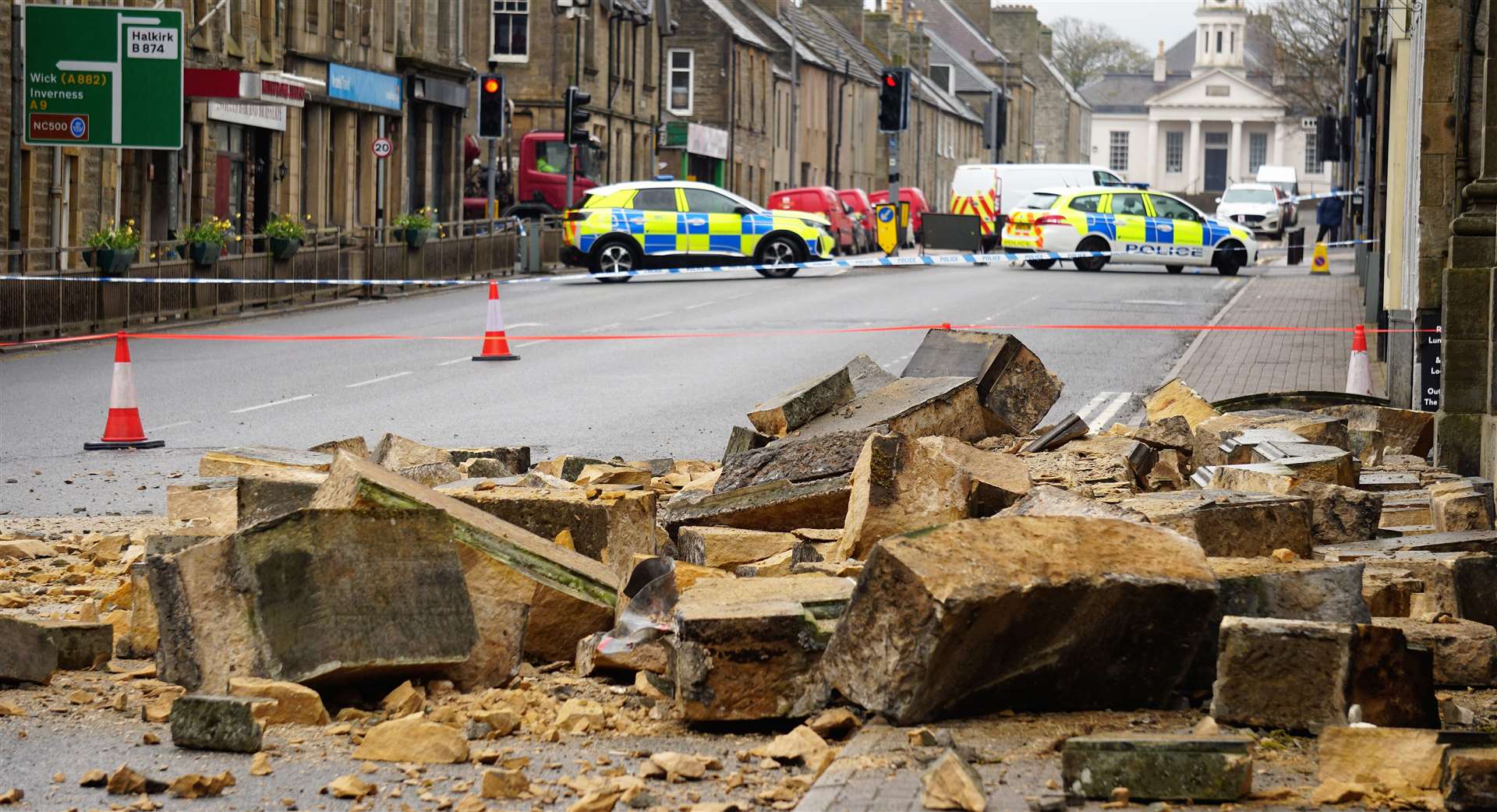 The owners say they do not want to see a repeat of the masonry collapse on Traill Street when huge sandstone blocks fell from the roof parapet of the former Clydesdale Bank. Picture: DGS