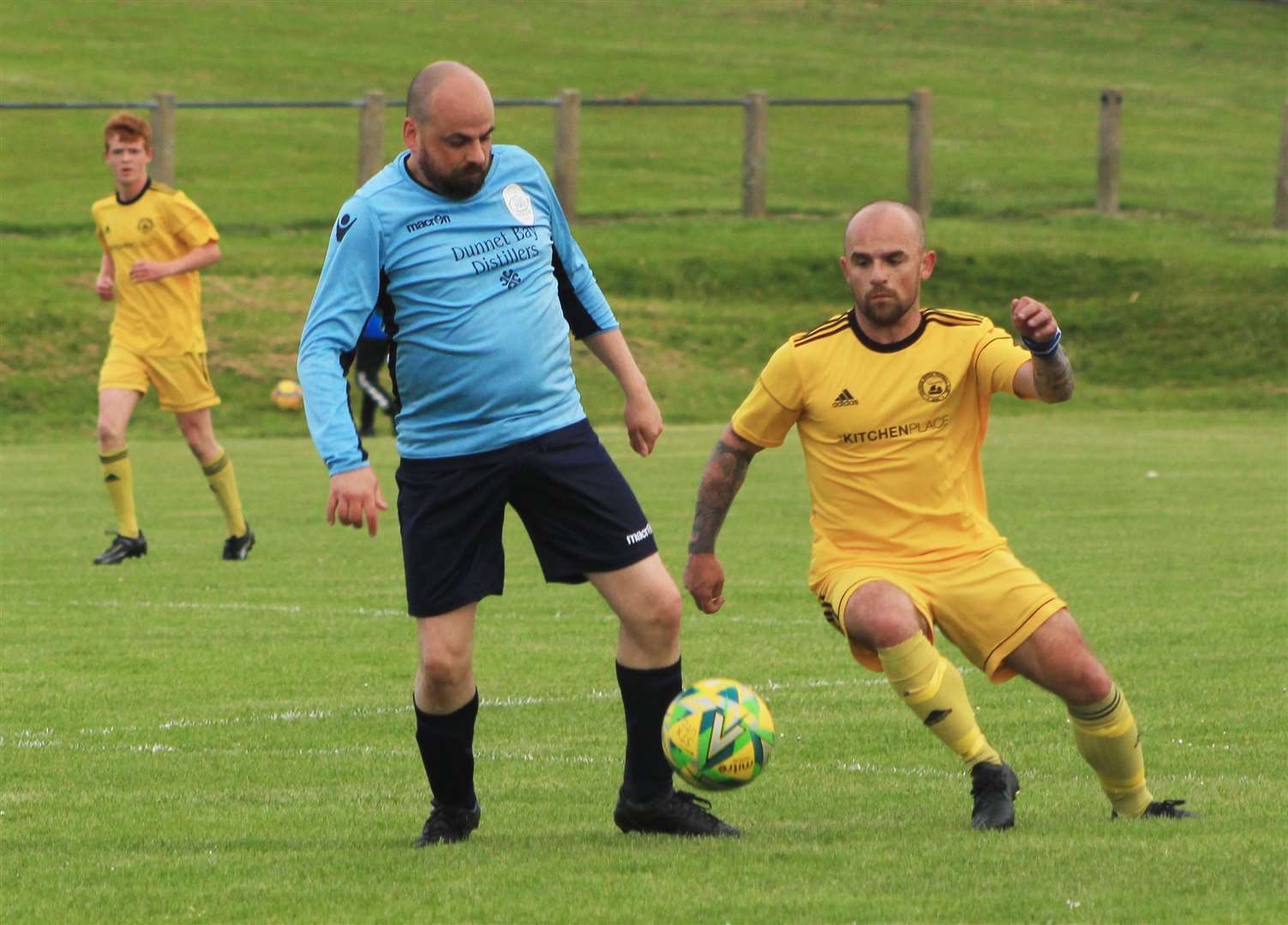 Staxigoe United's Martin Banks wins the ball in their 17-0 victory over Top Joe's this week.