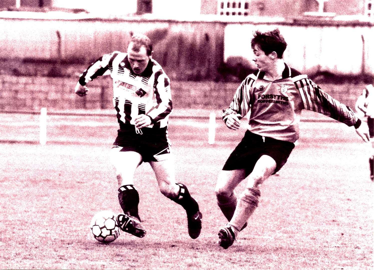 Stewart Sutherland bosses the midfield for Wick Academy during their inaugural season in the Highland League in 1994/95.