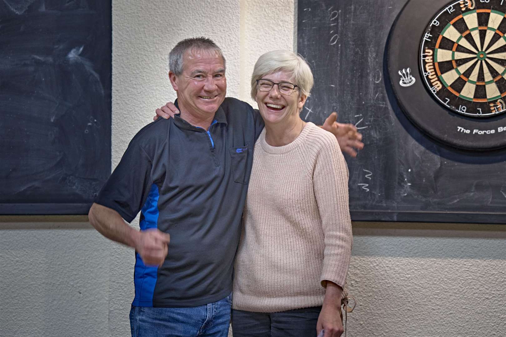 Ladies' winner Freda Perry with league chairman David Miller, owner of the Smiddy Inn. Picture: Saulius Kazakauskas