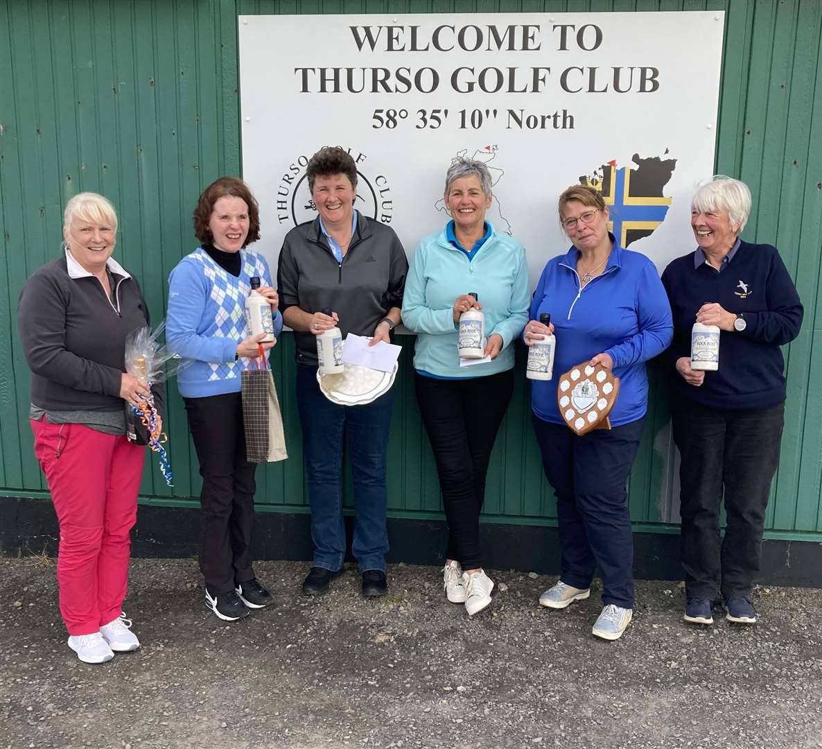 Prize-winners in the Thurso Ladies' Senior Open, sponsored by Rock Rose gin.