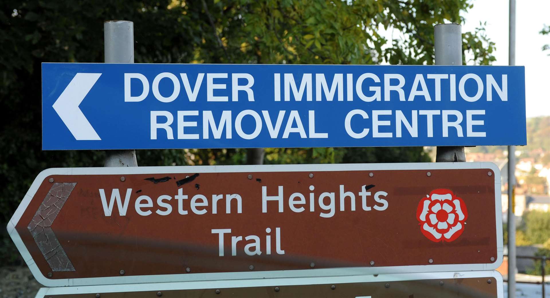 A sign pointing to the entrance to the Dover Immigration Removal Centre (Ian Nicholson/PA)