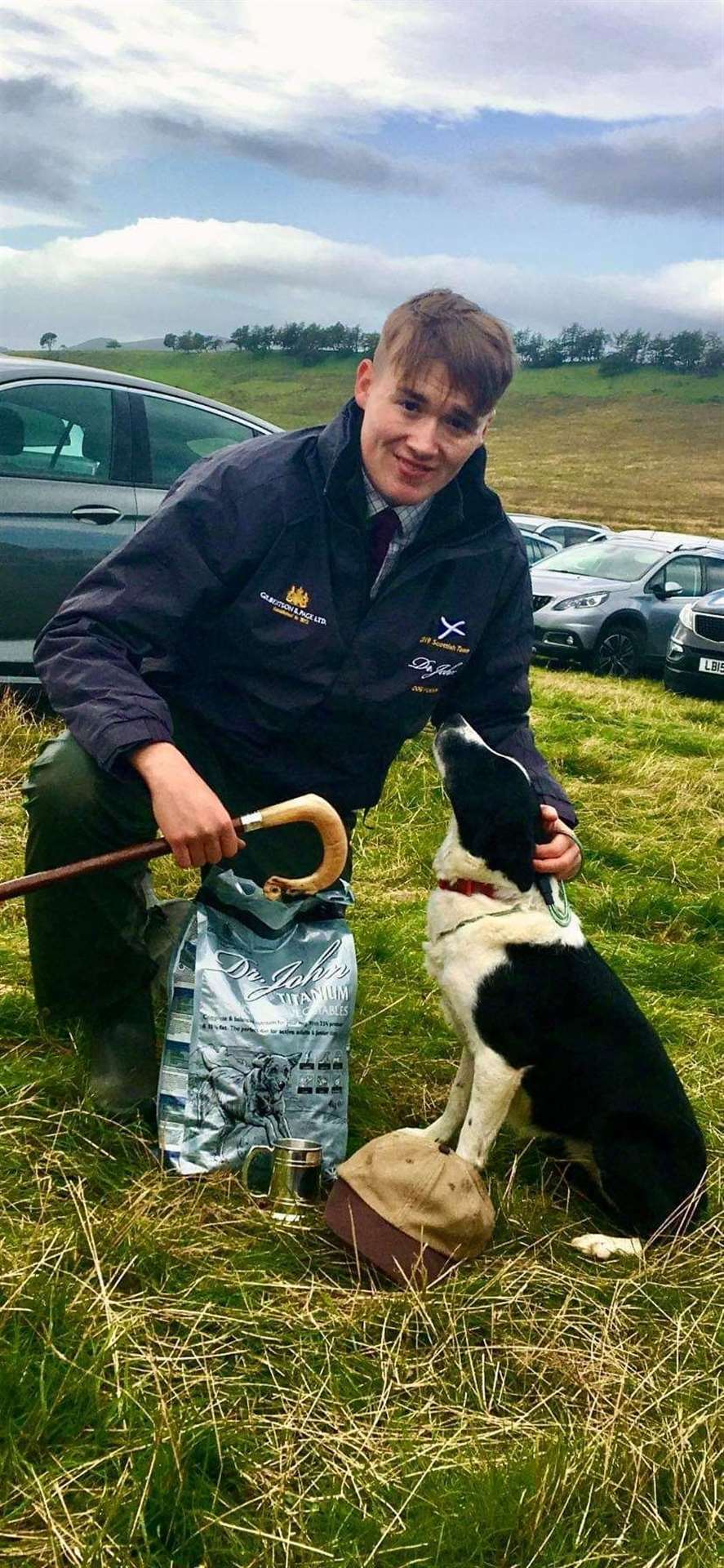 Mure Grant with his dog Fred after a win at the sheepdog trials at Forss in 2019.