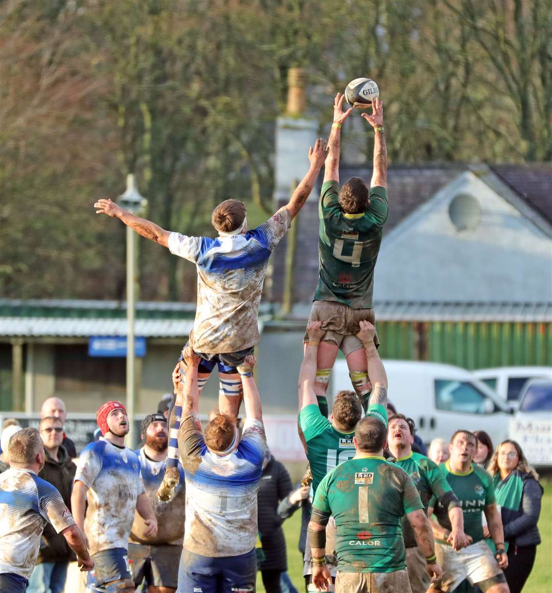 Kevin Brims wins a lineout for the Greens in a 28-5 loss to title-chasing Dunfermline last month. Picture: James Gunn
