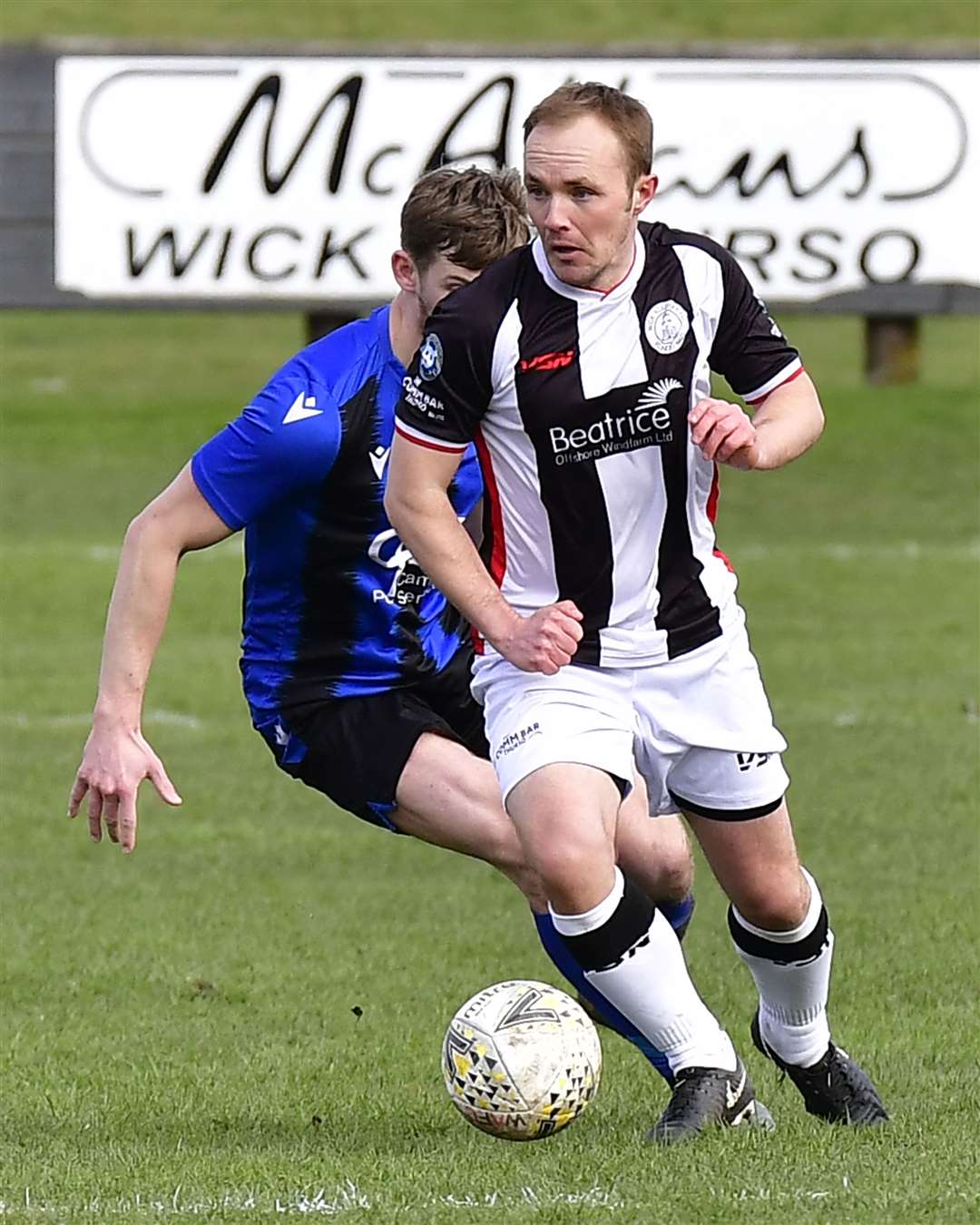 Richard Macadie in his 600th competitive appearance for Wick Academy, against Huntly at Harmsworth Park on Saturday. Picture: Mel Roger