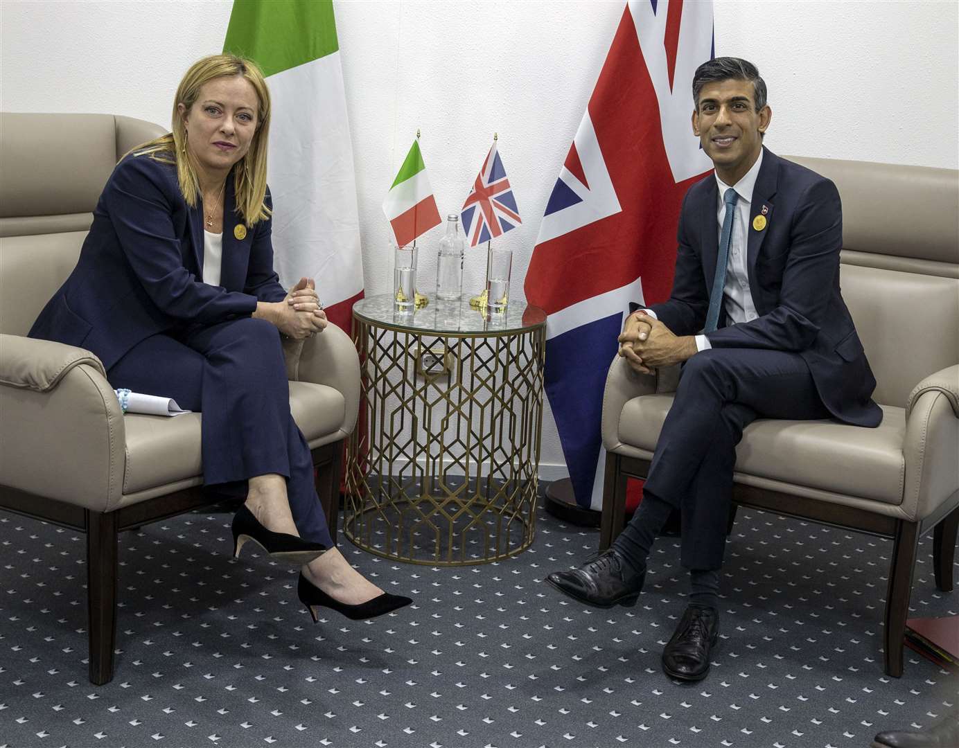 Rishi Sunak meets Italian Prime Minister Giorgia Meloni during the summit (Steve Reigate/Daily Express/PA)