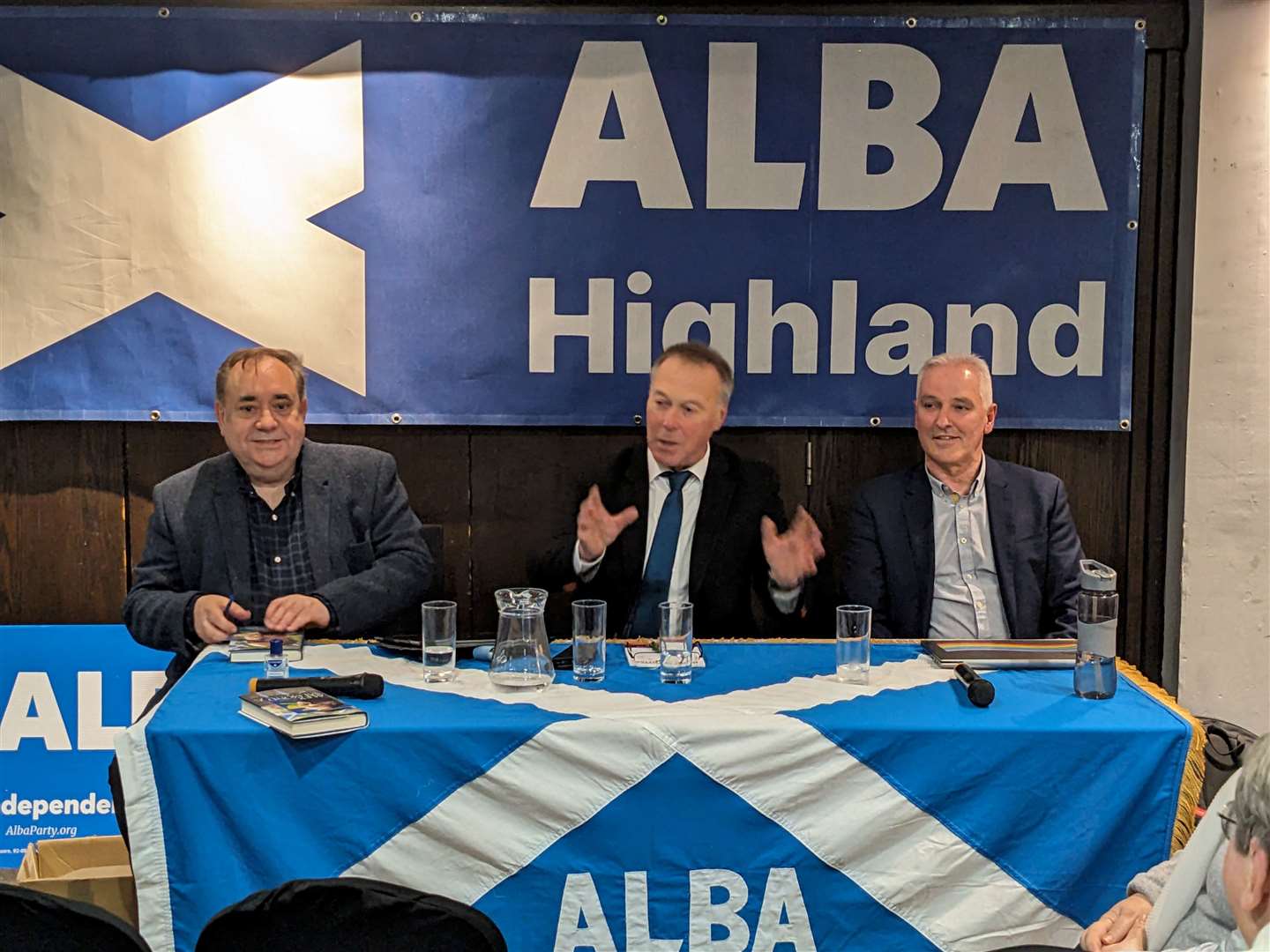 From left: Alex Salmond, Jimmy Duncan, Karl Rosie at the Alba Party event in Inverness.