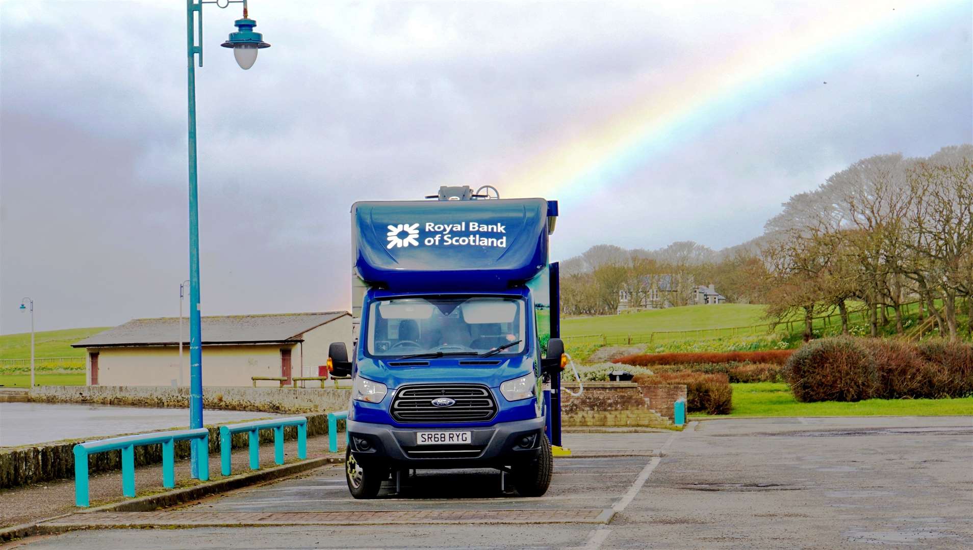 "There's a pot of gold at the end of every rainbow" is the old saying. This shot taken last week of the RBS mobile bank in Wick shows there might be some truth to the myth.