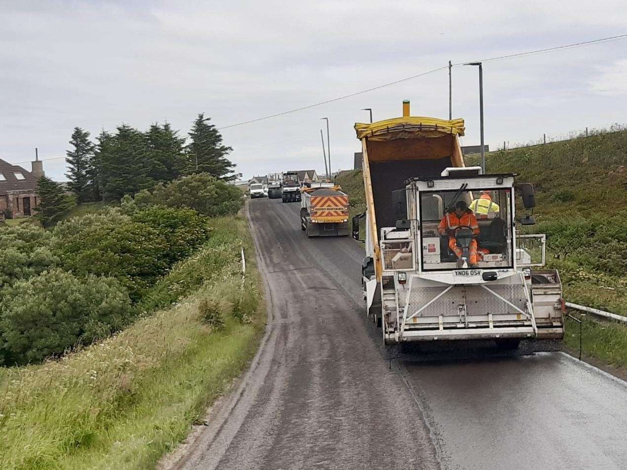Work taking place on the A836 at Gills last year. Picture: Highland Council