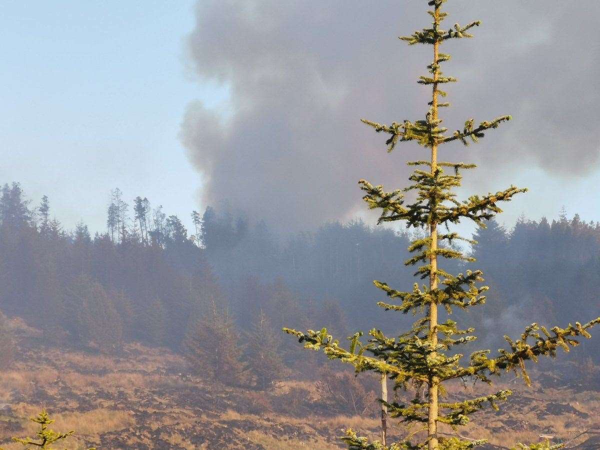 Smoke billows out into the sky during the wildfire at Melvich. Picture: Thurso Fire Service