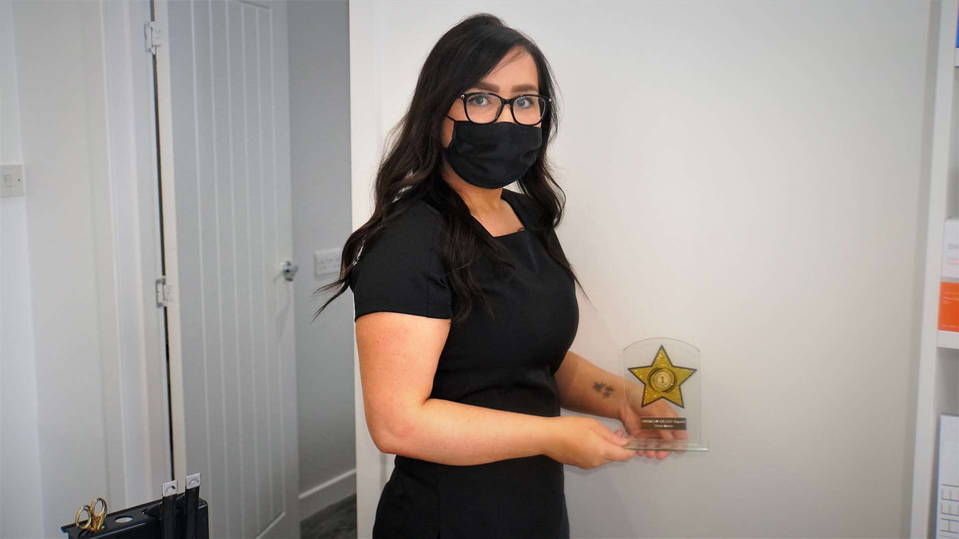Terren Rennie with her NovaLash award which sits proudly in her skin and beauty studio on Olrig Street. Pictures: DGS