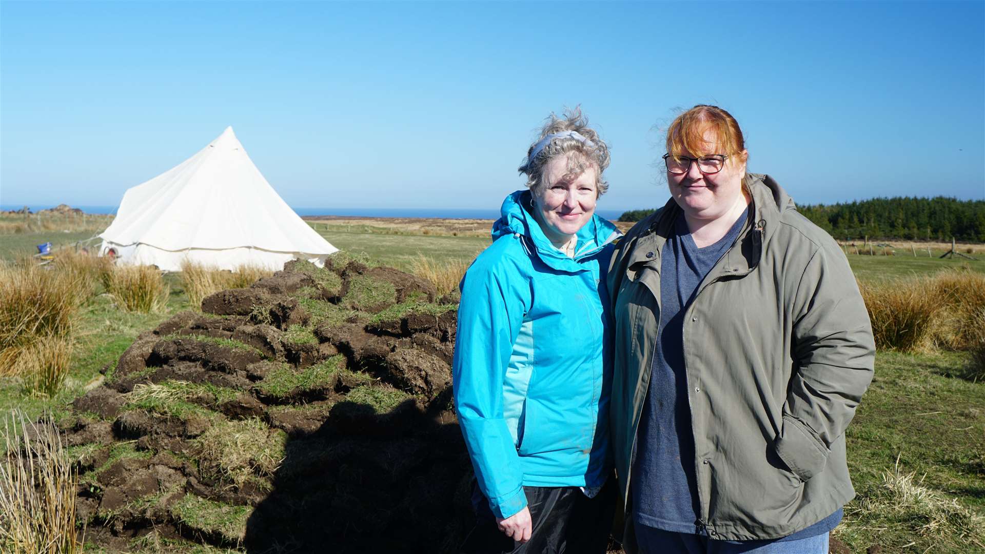 Dig volunteers at the site on Saturday were Joan Shearer, left, and Rebecca Buckley. The two friends also enjoy mudlarking along local rivers for interesting objects. Picture: DGS