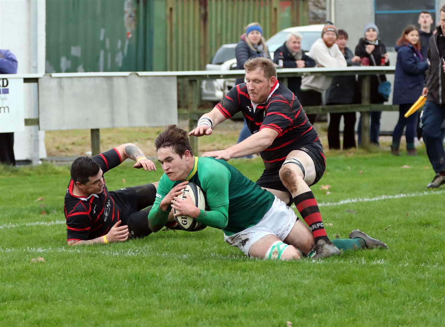 Max Kennedy powers his way over for a Caithness try. Picture: James Gunn