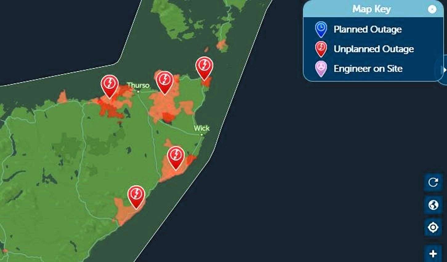 Five areas across Caithness affected by power cuts reported at 3pm today.