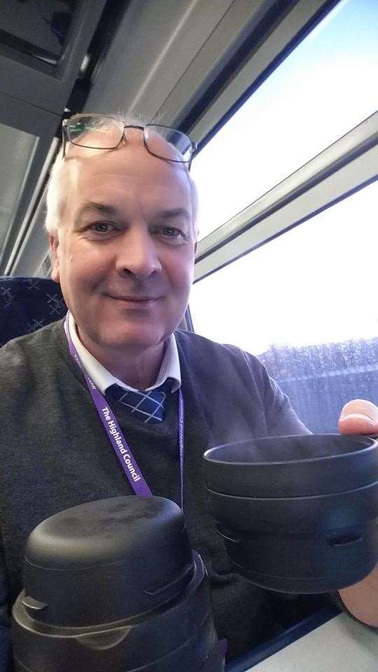 Councillor Raymond Bremner on the 8.02am train from Wick to Inverness.