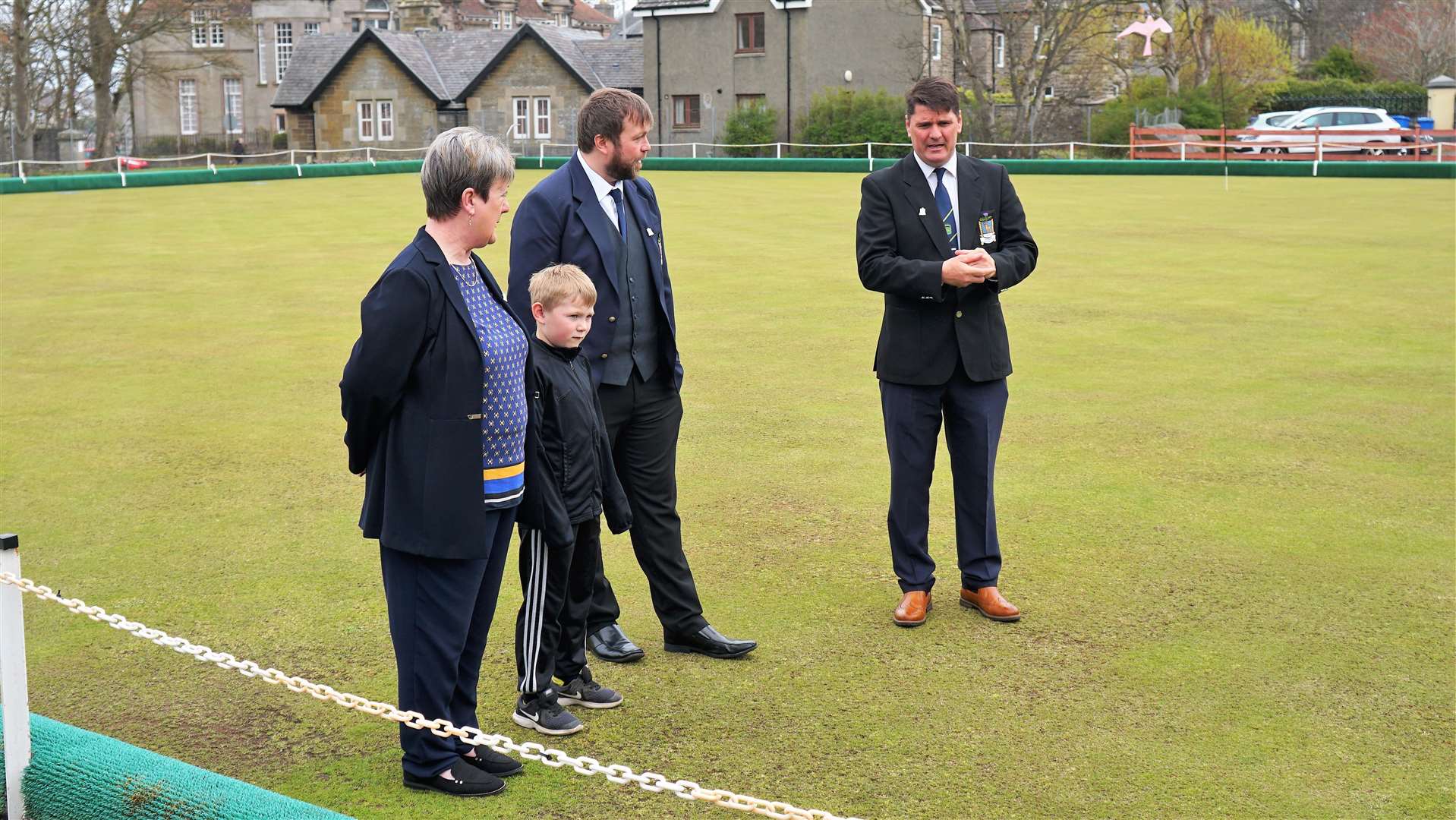 Graham John, the club's elected president, on the far right standing next to Mark Banks, his son Oscar and committee member Sharon Rosie as they welcome back members at the special opening event. Picture: DGS