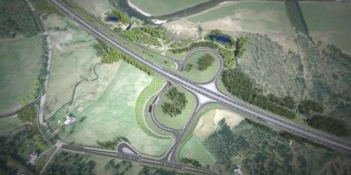 Artist's impression of a junction on a new section of four-lane road on the A9 south of Inverness.