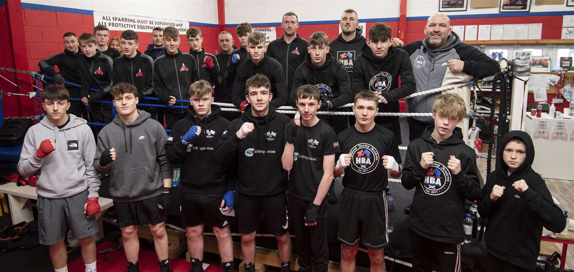 Caithness Boxing Club members who took part in sparring with Inverness and Fort William clubs. Front, from left: Kian Young, Nathan Tait, Bobby Crompton, Kieran Hourston and Alex Curlis. Picture: Iain Ferguson / The Write Image