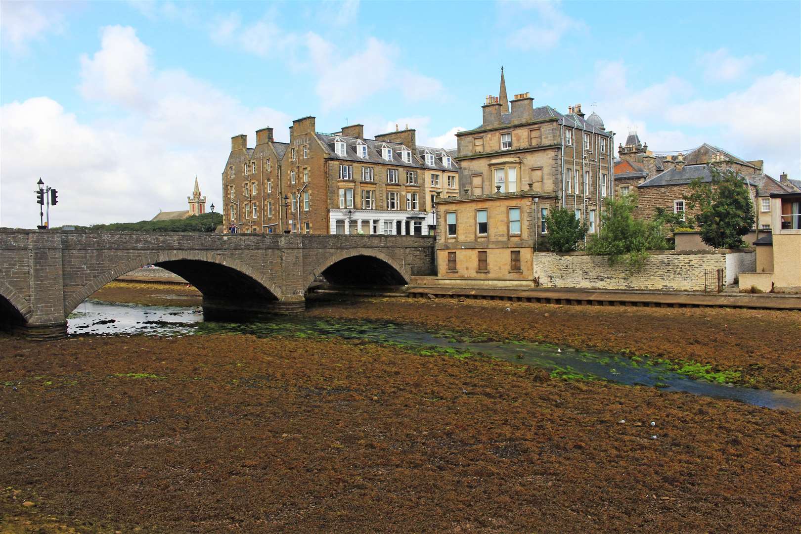 Wick River was reduced to a trickle under the town bridge by the end of August 2021. Picture: Alan Hendry