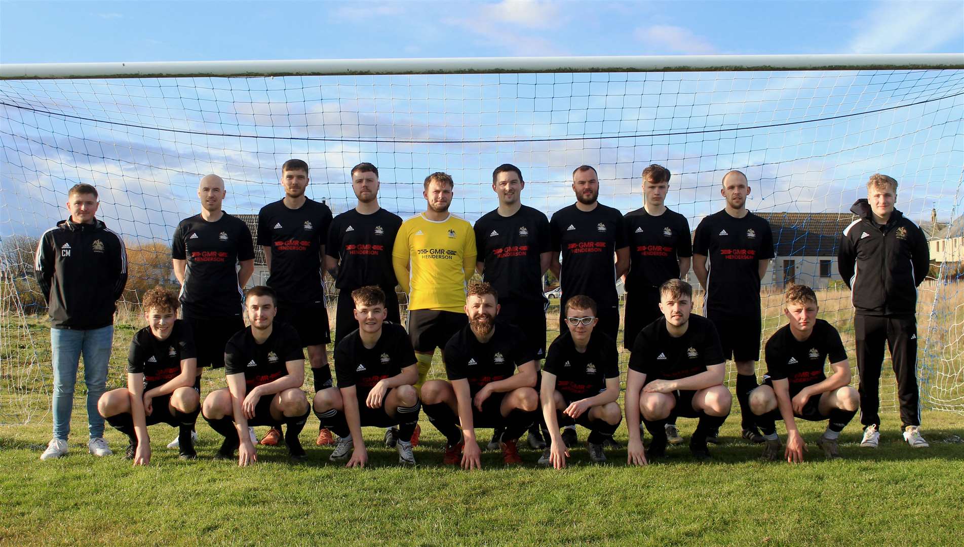 Lybster wearing their new strip, sponsored by GMR Henderson, before their opening game of the 2023 county league season at home to Keiss in the Craig Banks memorial match. Picture: Alan Hendry