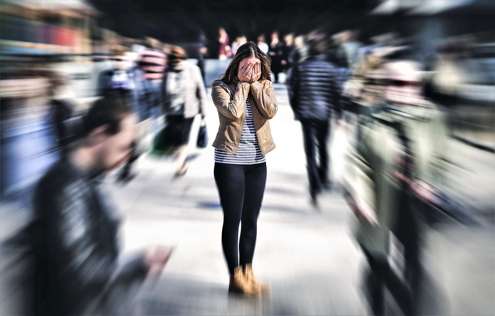 Panic attack in public place. It’s important that we recognise and respond when we feel anxious, so that our anxiety doesn’t become overwhelming. Picture: AdobeStock