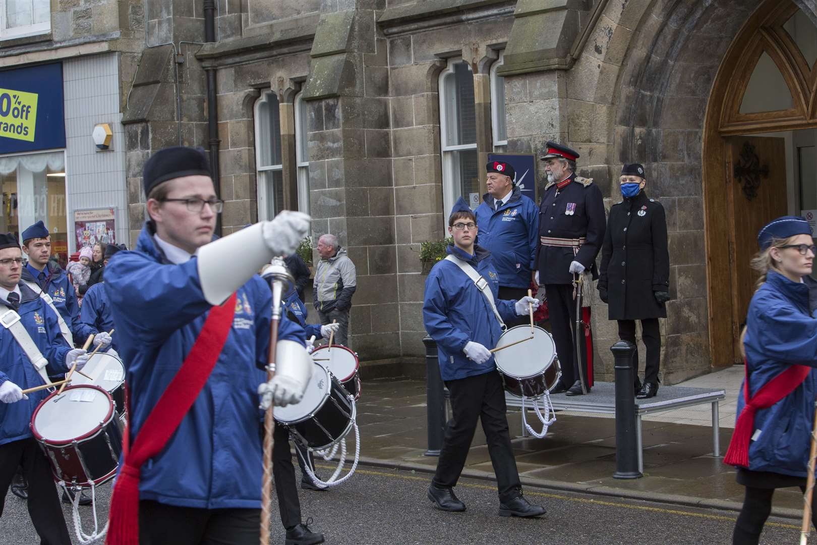 Lord Lieutenant, Lord Thurso (centre), Johanna Geddes, captain of the 1st Thurso Company Boys Brigade (right) and Paul Whistle commanding officer of the Boys Brigade Tour Band took the salute during the Band's visit to Thurso, on Wednesday afternoon